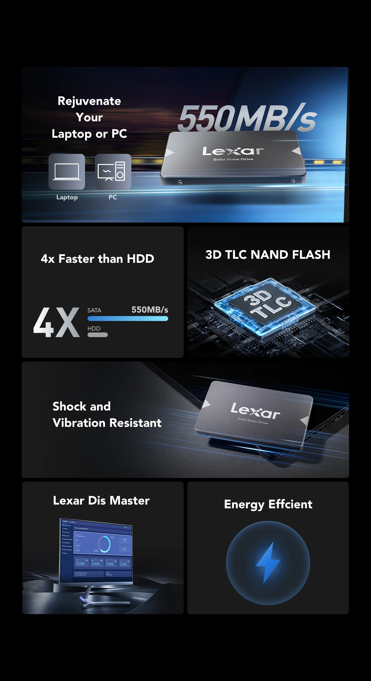 Lexar2TBNS100SSD2.5インチSATAIII 内蔵 550MB/秒 Lexar® NS100 2.5” SATA III (6Gb/s) SSD | Lexar