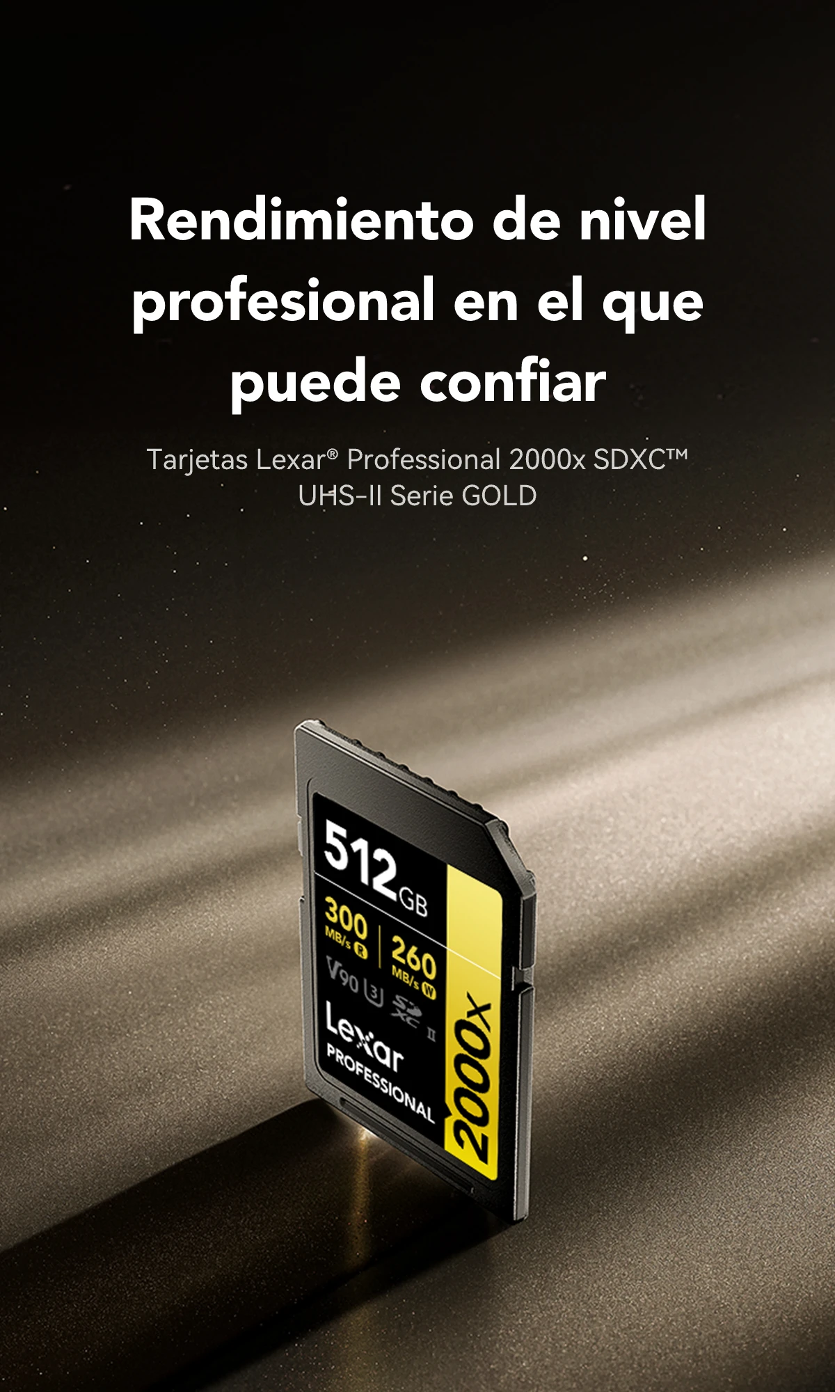 Tarjetas Lexar® Professional 2000x SDXC™ UHS-II Serie GOLD