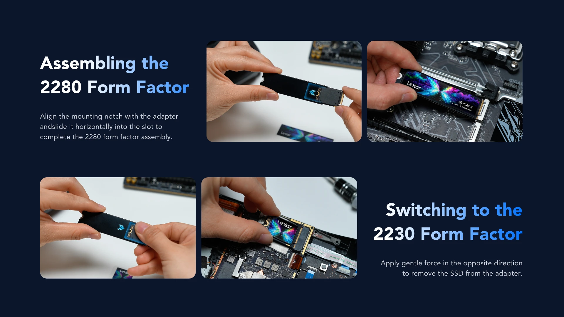 Assembly instructions for 2280 and switching to 2230 form factor